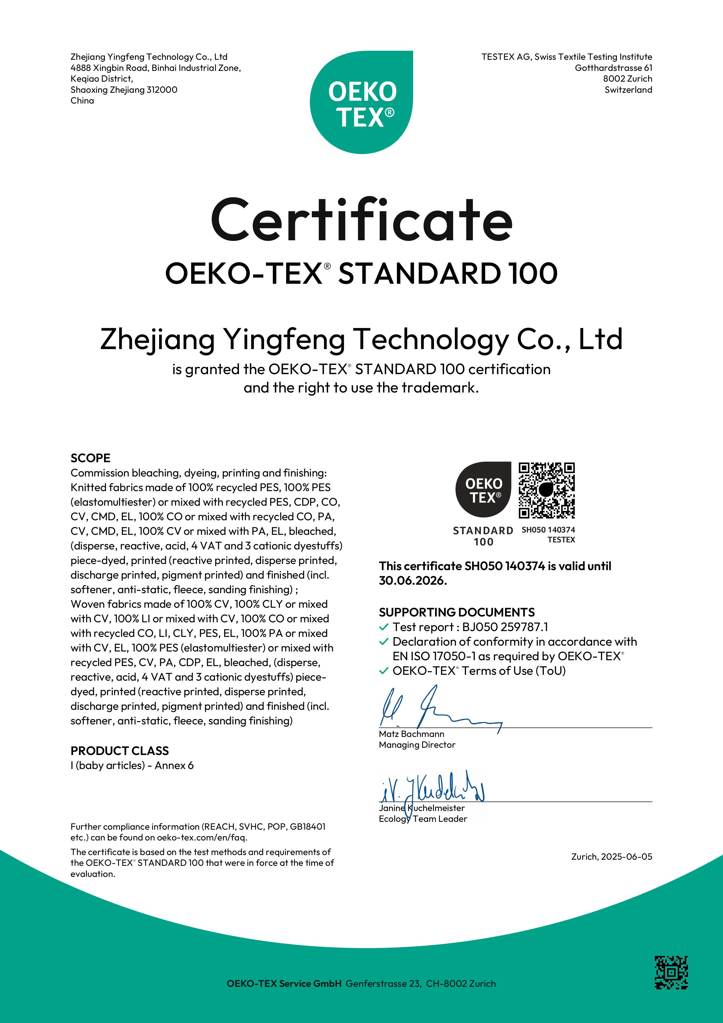 Oeko 100 Certificate