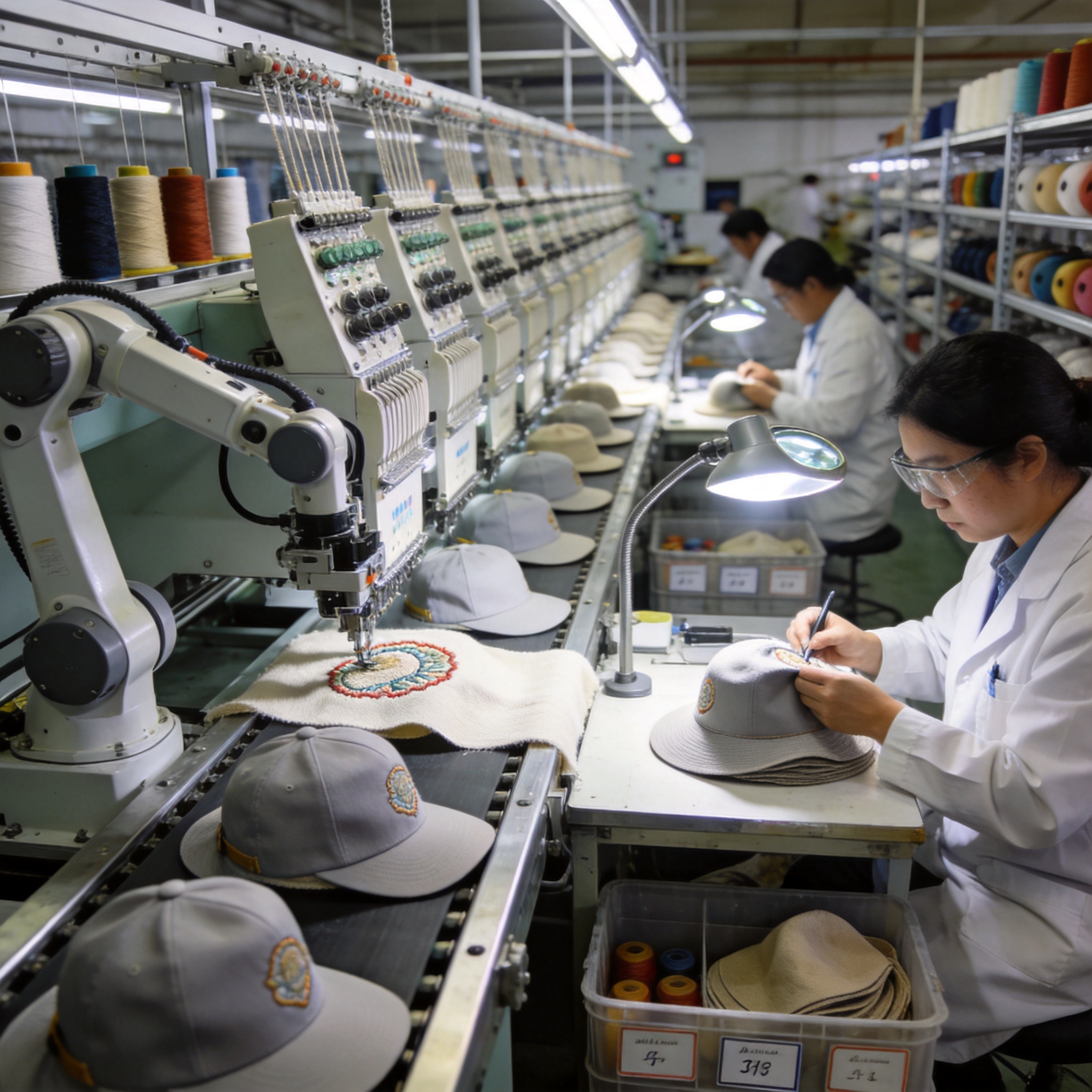 Modern hat production line at DEVCOM factory in Vietnam